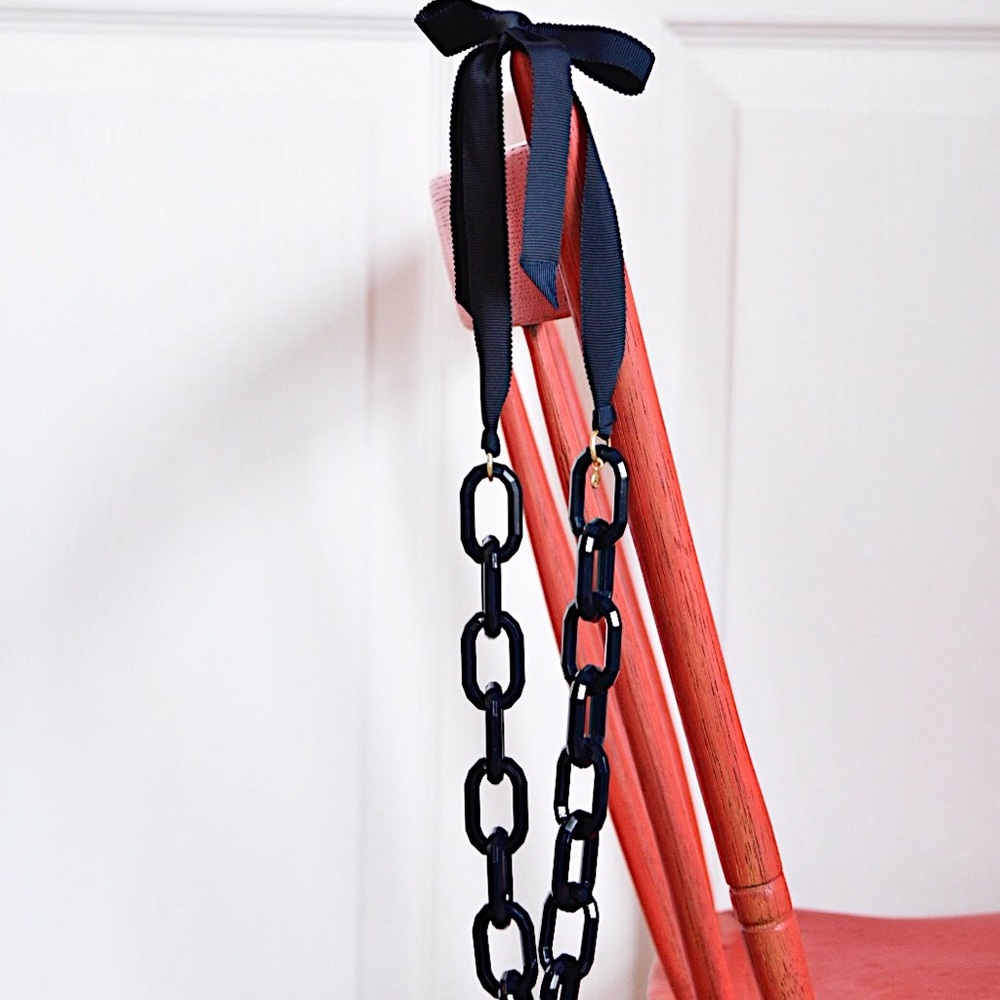 Navy Link Necklace (with ribbon tie closure)